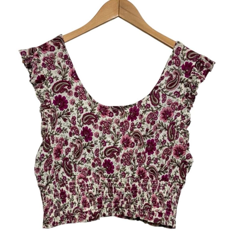 Patrons of Peace Pink Paisley & Floral Print V-Neck Crop Top Size Medium NEW - Picture 2 of 11